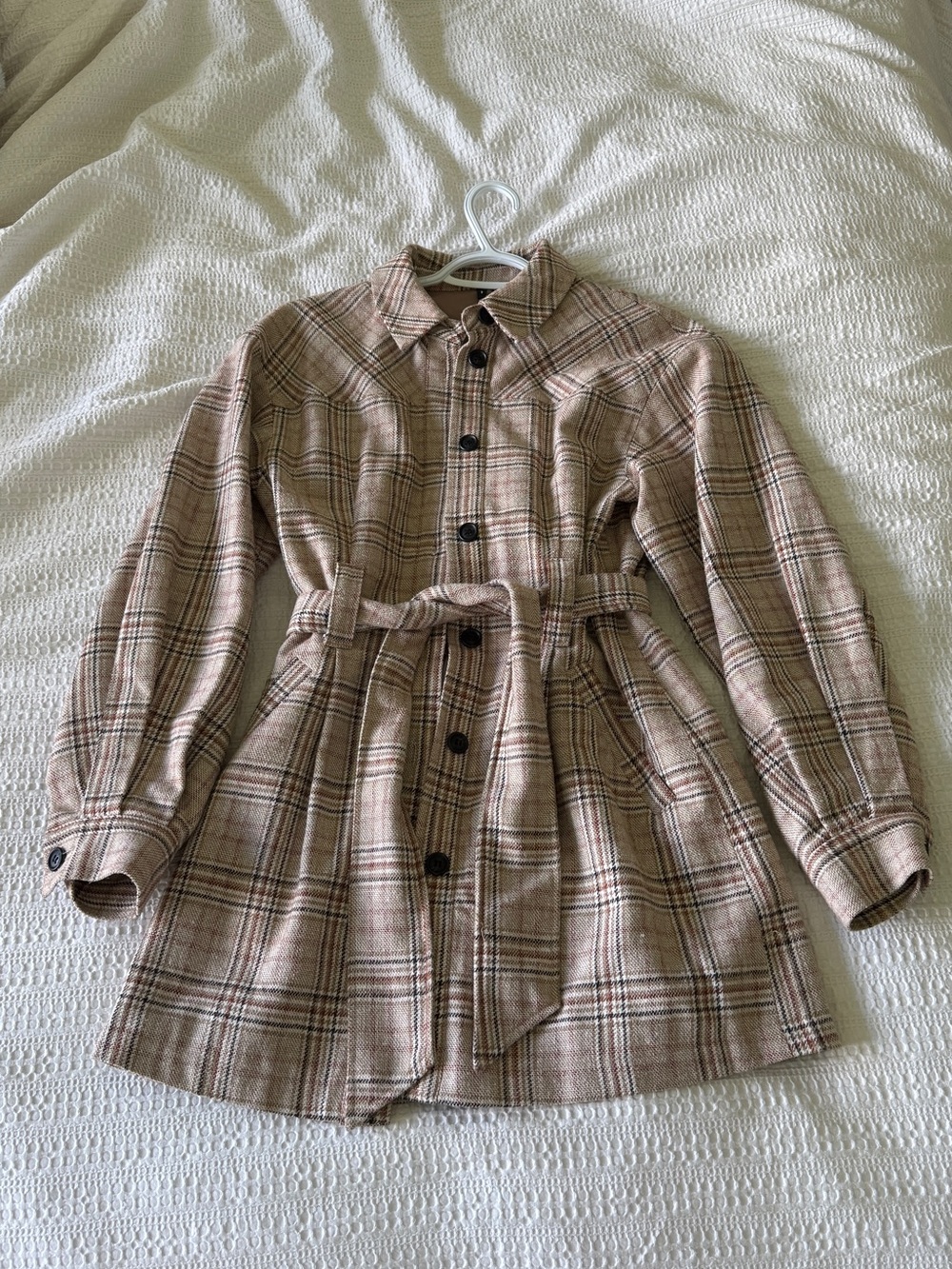 Plaid Belted Shirt Jacket - Beige Plaid